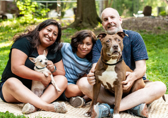 happy family with their pets